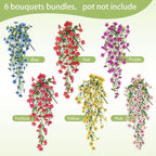 Artificial Flowers for Outdoors Spring Decor, 6 Bundles UV Resistant Realistic Faux Silk Hanging Flowers, Fake Plants for Planter Indoor Outside Garden Porch Patio Balcony Yard Farmhouse
