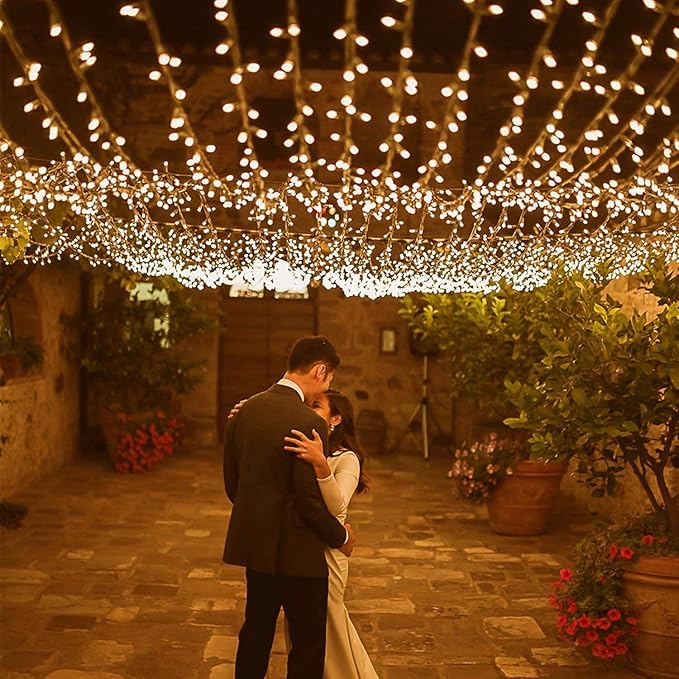 Albelt Solar Christmas String Lights Outdoor/Indoor, 8 Lighting Modes Warm White Christmas Tree Lights, Waterproof Decorative Lights for Wedding Party Patio Garden