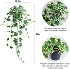 Fake English Ivy Plants in Pots Set of 2 – Realistic Artificial Ivy Greenery for Home Decor, Tabletop, Office, Shelf, Balcony, Lifelike Faux Hanging Vines, No Maintenance Required - White and Green