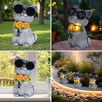 Solar Garden Statues Cat with Daisy and LED Lights Birthday Gifts for Women Mom Grandma Solar Outdoor Decor for Patio Backyard Yard Lawn Decoration-Unique Housewarming Gifts