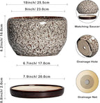 SQOWL Ceramic Plant Pots - 10 Inch Planter for Indoor Plants Outdoor, Large Flower Pots with Drainage Hole and Saucer, Decorative Round Planter, Apartment Decor, Garden Gifts for Women, White