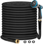 Relxitl Garden Hose 100ft, Flexible Water Hose with 10 Function Hose Nozzle, Lightweight, Tangle Free, Rust Proof for Yard, Watering(Black)