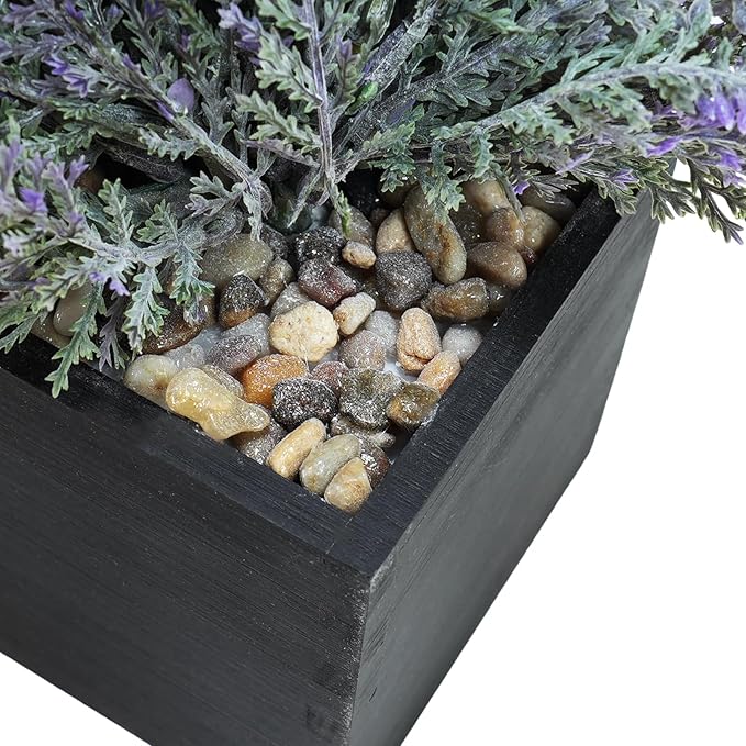 Winlyn 14" Artificial Lavender Arrangement Faux Lavender Flowers in Rustic Black Wooden Planter Box Realistic Lavender Potted Plant for Gift Farmhouse Home Wedding Table Centerpiece Mantel Shelf Décor