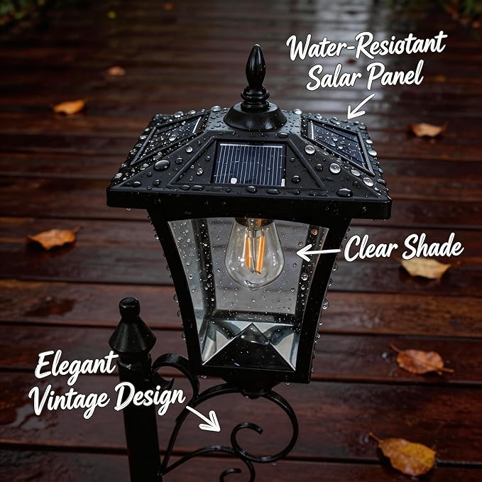 Solar Floor Lamps with Planter (2-in-1 Design), 36.5" Outdoor Solar Lamp Post - IP44 Waterproof, Warm White Lights Dusk to Dawn 6-8Hr, Easy Install for Lawn, Patio, Porch, Yard & Pathway Decor