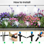 MIXC 65FT Greenhouse Watering System- Quick Efficient Connector Hanging Plant Watering System Automatic Mist Irrigation Kit with 1/4" Blank Tubing and Misting Nozzles