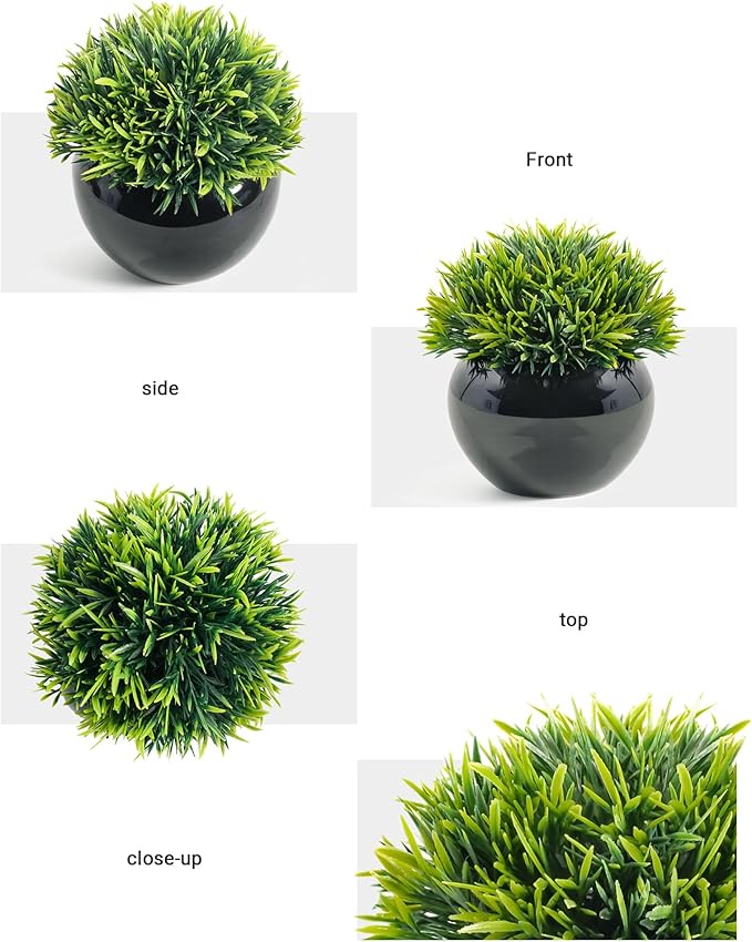 Velener Small Artificial Succulents Grass Desk Plant for Office, Fake Sage Plants for Shelf Decor, Mini Faux Plant Indoor, Masculine Home Decor, Coffee Table Decor, Bathroom Decor in Pot (2 Pack)