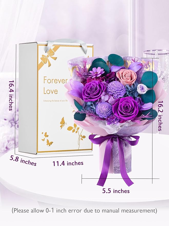 Eterfield Flowers for Delivery Prime, Mothers Day Flowers Forever Bouquet, Preserved Roses and Purple Flowers Birthday Gifts for Her Women Wife Mom Grandma Anniversary Valentine's Day Christmas