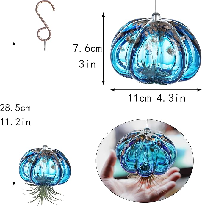 H&D HYALINE & DORA Blown Glass Jellyfish Hanging Air Planter, Cute Blue Jellyfish Air Plant Holder Gifts for Women Room Garden Wedding Party Decor (No Plants)
