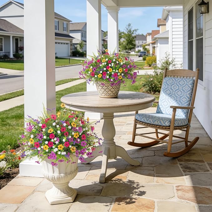 ADXORA Artificial Fake Flowers for Outdoor Decoration 12 PCS Faux Silk Daisy Flowers for Outdoor Planters Fern Boxwood Monkey Grass UV Resistant for Outside Home Porch Patio Planter Decor