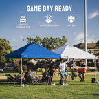 CROWN SHADES 10x10 Pop Up Canopy - Beach Tent with One Push Setup - Easy Outdoor Sun Shade for Events, Parties, Camping - Gazebo with STO-N-Go Cover Bag, Silver Coated Top, Blue