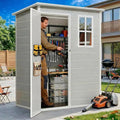 Gizoon 5x3 FT Resin Outdoor Storage Shed, Weather-Resistant Plastic Garden Tool Shed with Floor and Lockable Door for Backyard, Patio, Lawn, Grey