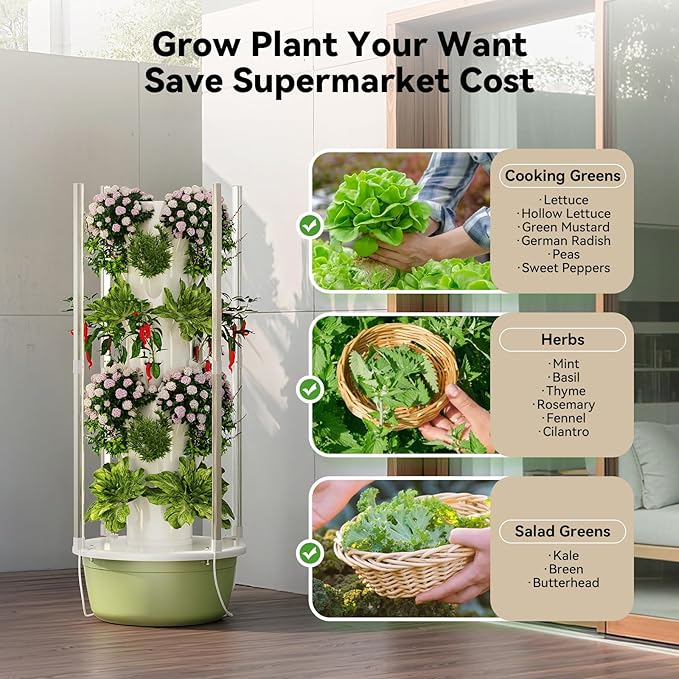 BAOSHISHAN Hydroponics Growing Tower, 7-Layer 28pod Hydroponic Tower with Foldable LED Light, Space-Saving Indoor Vertical Hydroponics Growing System for Vegetable Herb Fruit