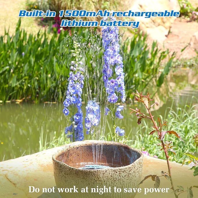 AISITIN 3.5W Solar Bird Bath Fountain with Built-in 1500mAh Battery, Solar Water Pump with 8 Nozzles, Solar Powered Fountain for Garden, Birdbath, Pond, and Outdoor Decor