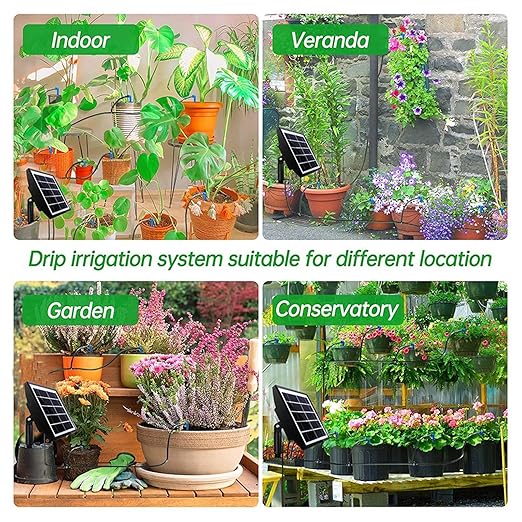 Solar Auto Drip Irrigation Solar Irrigation System, Automatic Drip Kit System Kit with 15 Drippers Powered Automatic Watering Device for Gardens
