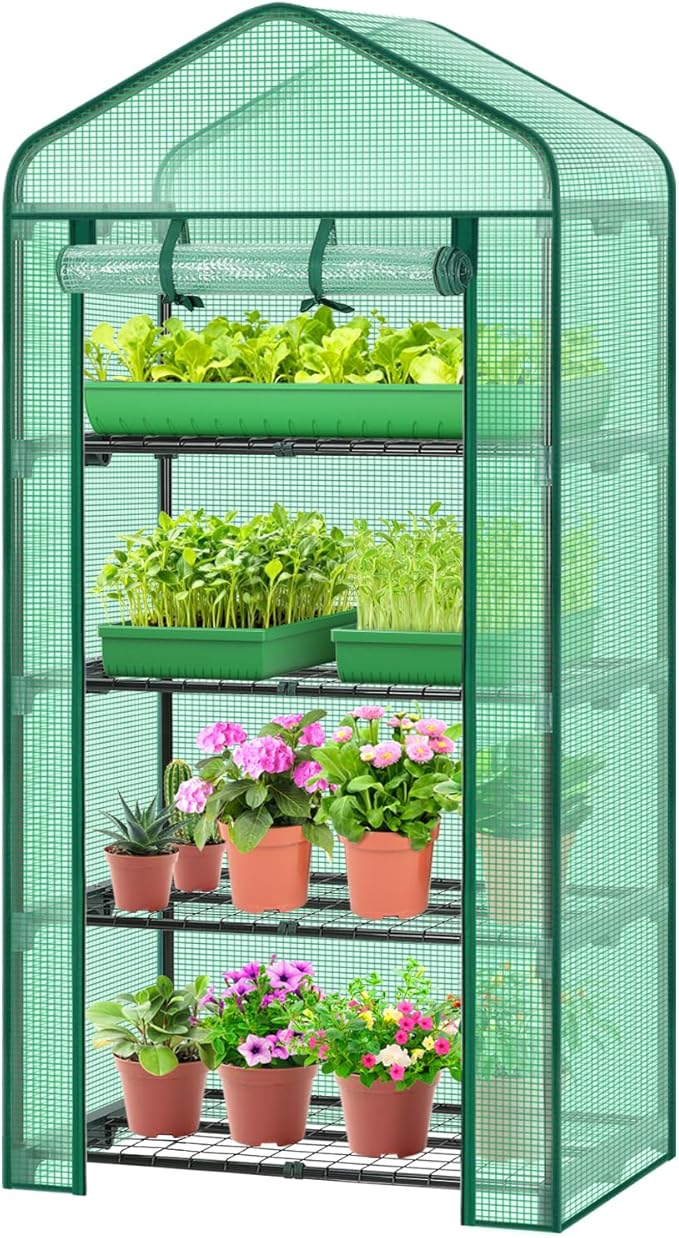 Ohuhu Mini Greenhouse for Indoor Outdoor, Small Plastic Plant Green House 4-Tier Rack Stand Portable Greenhouses with Durable PE Cover for Seedling, 2.5x1.6x5.2 FT, Ideal Gardening Gifts for Women Men