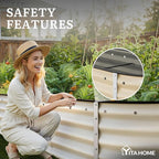 YITAHOME 8x2x1.5ft Large Raised Garden Bed Kit, 17" Tall 9 in 1 Galvanized Metal Planter Box with Gloves & Safety Rubber, Outdoor Above Ground Planters for Plants Vegetables Flowers, Cream Yellow