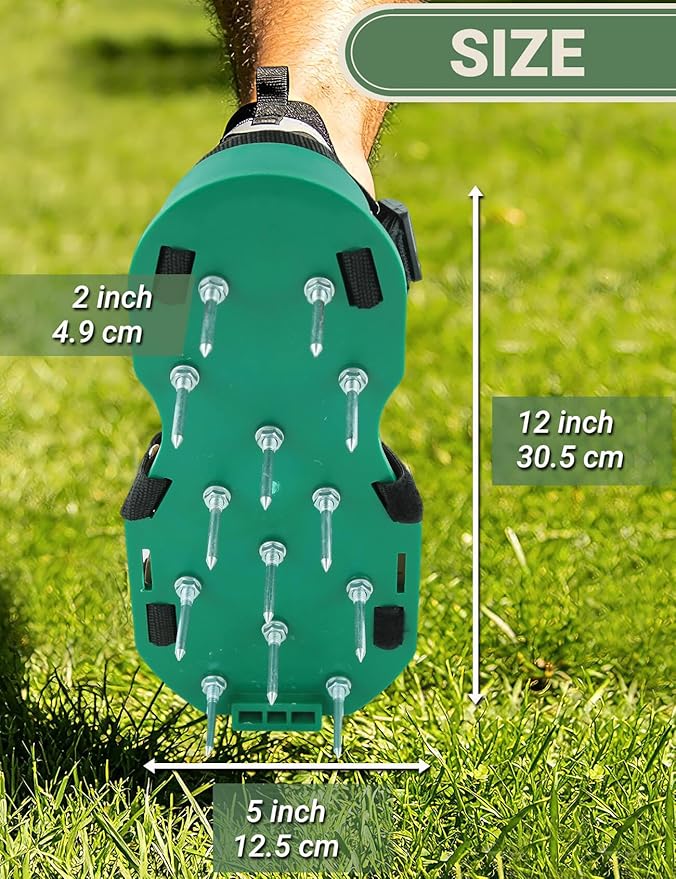 Lawn Aerator Shoes for Lawn, Soil Yard Aerator Tool with Hook & Loop Straps for Effectively Aerating, One Size Fits All Free-Installation Lawn Shoes for Yard Garden Patio Grass