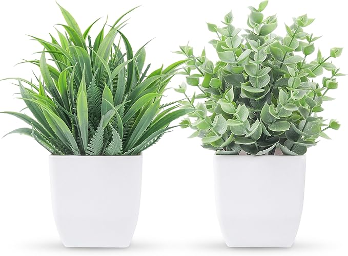Der Rose 2 Pack Small Fake Plants Mini Artificial Potted Plants for Table Desk Home Laundry Room Bathroom Office Decor