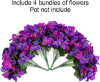 Artificial Flowers Plants for Outdoors Spring Summer Decor, 4 Bundles Fake Bougainvillea Silk Outside Flowers UV Resistant Look Real for Outdoor Planter Patio Porch Window Garden Home, PurpleFuchsia