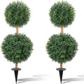 Zythrem 2.6FT Topiary Ball Trees Artificial Outdoor with Ground Spike Front Porch Double Boxwood Topiary Set of 2 Faux Outdoor Plants for Planters Patio Entrance Garden Indoor Home
