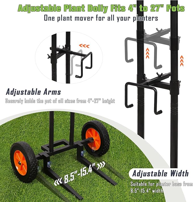 Plant Caddy with Wheels, 3.6FT Heavy Duty Plant Dolly with Adjustable Gripping Arms and Base, Rolling Plant Mover Cart Planter Caddies with Strap for Indoor or Outdoor Garden Plants, Pots