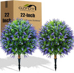 Artificial Lavender Topiary Ball Trees (2-Pack) - 30" UV Resistant Fake Plants with Ground Spike for Indoor & Outdoor Use, Front Porch, Garden Decor