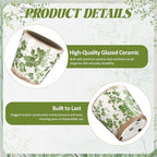 Beeveer Farmhouse Ceramic Planter 5.1 Inch Large Plants Pot Crack Beige Green Floral Vine Plant Pots with Drainage Hole Indoor Plants Kitchen Rustic Antique Decor Gift