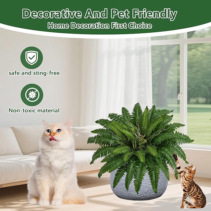 38In Artificial Boston Ferns Bush, Set of 2 Large Faux Ferns Plants, 47 Branches Fake Ferns for Home Living Room Decor, Indoor and Outdoor