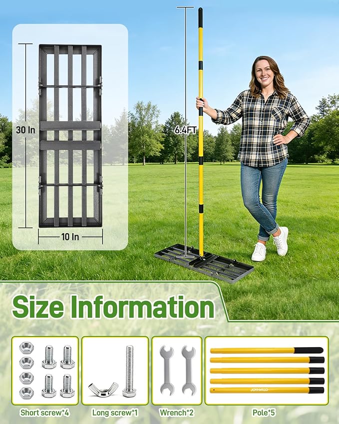 Joyhalo Lawn Leveling Rake, 30 Inch Yard Lawn Leveling for Soil with 78" Adjustable Steel Handle, Heavy Duty Effort Saving Landscape Lawn Leveler for Yard Garden Golf Course Soil Sand Dirt Grass