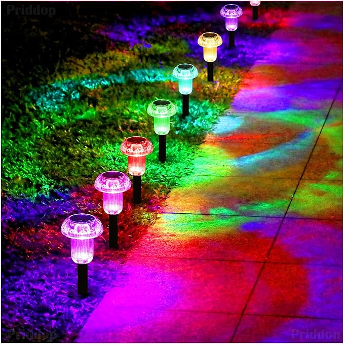 Priddop Solar Lights Outdoor Pathway Waterproof 8 Pack Color Changing LED Acrylic Mushroom Decorative Garden Lights for Yard Landscape Patio Outside Decorations
