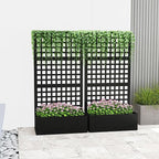 Outsunny Galvanized Raised Garden Bed with Trellis, Metal Planter Box with Drainage Holes, Outdoor Privacy Screen for Climbing Plants, Vegetable, Vines, 35" x 16" x 70", 2 Pack, Black