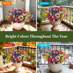 24 Bundles Lifelike Outdoor Artificial Flowers, UV Protected No Fade Fake Silk Plants for Spring Summer, Realistic Faux Flowers for Garden Porch Patio Decorations (6 Color Mix)