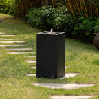 25.98” H Outdoor Water Fountain Made with Eco-Friendly Recyclable Materials, Polyethylene Square Bubbler Outdoor Fountain, Garden Decor with LED Light for Patio, Porch, Backyard (25.98”)