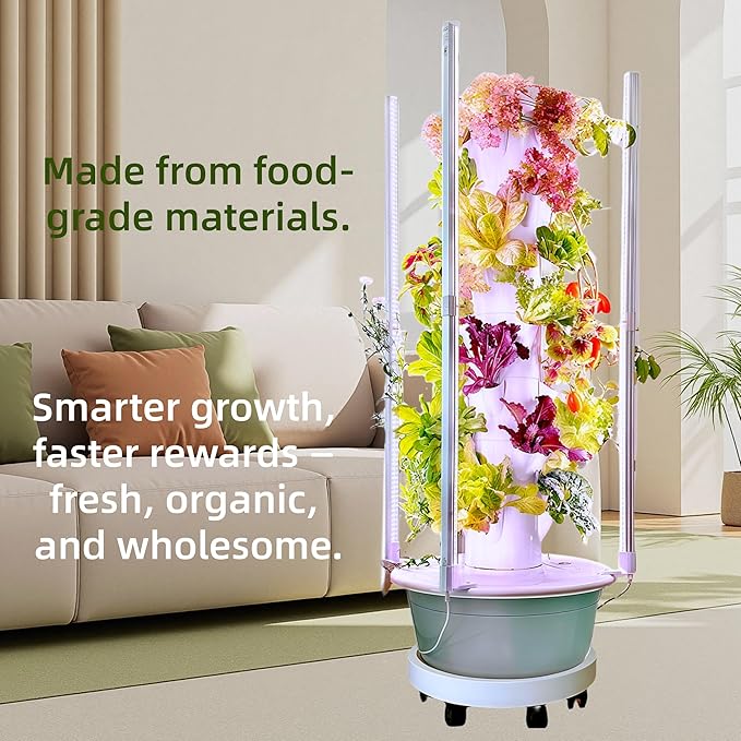 Hydroponics Growing System Kit with LED Grow Lights,8-Layer Vertical Garden Tower, 32 Pods Large Planting Sites, 8 Gallon Indoor Growing System for Vegetables, Herbs & Tomatoes, Pump&Dual Timer