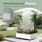 Double Metal Planter Box with Trellis Privacy Screen, Raised Garden Bed with Trellis & Wheels, Planter Box Outdoor with Drainage Holes for Climbing Plants, Vines,73"x 47"x 30", White