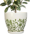 MPotTo 10 Inch Plant Pot - Ceramic Planter with Drainage Hole and Saucer, Boho Round Decorative Flower Pot for Indoor Plants, Housewarming Gifts, Office Garden Home Outdoor Decor, White