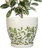 MPotTo 10 Inch Plant Pot - Ceramic Planter with Drainage Hole and Saucer, Boho Round Decorative Flower Pot for Indoor Plants, Housewarming Gifts, Office Garden Home Outdoor Decor, White