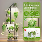 BACEKOLL Plant Stand Indoor with Grow Lights, 6 Tiered Tall Plant Shelf, 63" Metal Plant Stand for Indoor Plants Multiple, Half-Moon Plant Rack Display Shelf, 2 Pcs Plant Holder for Living Room, Grey