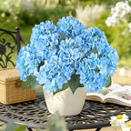 AGIRL 3 Bundles Blue Artificial Hydrangea Flowers for Outdoors, UV Resistant Lifelike Faux Flowers for Spring Indoor Outdoor Garden Patio Porch Balcony Home Decor Wedding Party Centerpieces