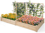 S AFSTAR Raised Garden Bed with 3 Trellis & 2 Planter Boxes, Outdoor Wooden 88" L x 45" W x 43" H Planter Box Kit for Flower Herb Vegetable Fruit Climbing Vines, Gardening Planter for Garden Patio