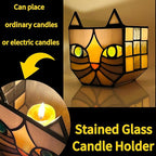Unique Stained Glass Gray Cat Planter, Plant Pots Indoor,Indoor Flower Pots with Drainage,Window Sill Cat Decoration Gift,4.6x5.15x3IN