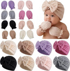 8 Sets Newborn Baby Girl Hats & Mittens, Cotton Preemie Hospital Bow Cap, No Scratch Gloves,Infant Beanies 0-3 Months