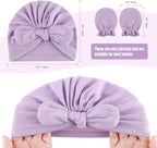 BQUBO Baby Turban Hats and Mittens Set Newborn Infant Hospital Hats Caps with Bows for Baby Boys Girls 0-12 Months