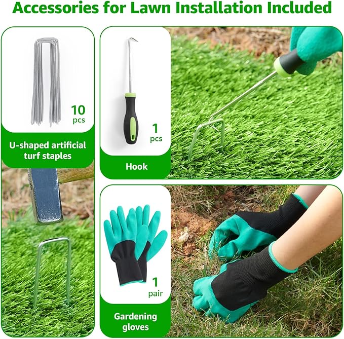 Artificial Grass Turf Indoor Outdoor, 5ft x 8ft Realistic Synthetic Fake Grass Turf Rug for Patio Balcony Lawn Landscape Decoration, Replacement Artificial Dog Grass Mat with Drainage Holes