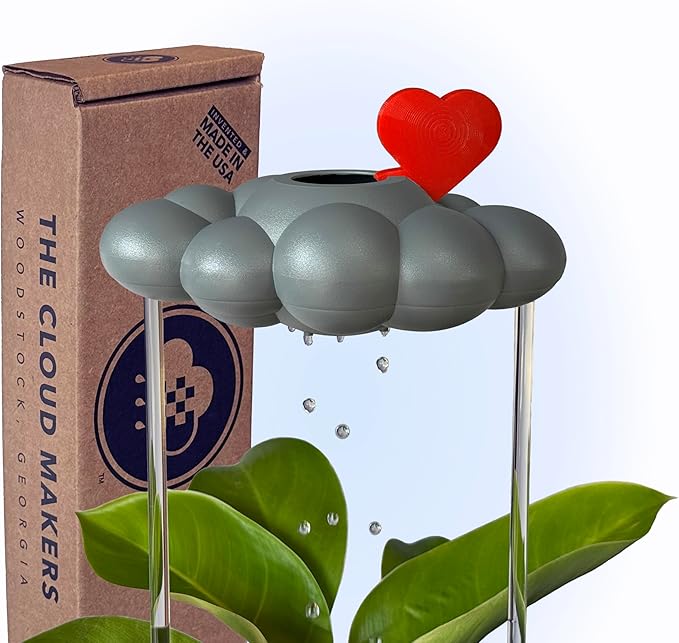 Stormy Dripping Rain Cloud with Heart Charm, Valentine Gift for Plant Lovers