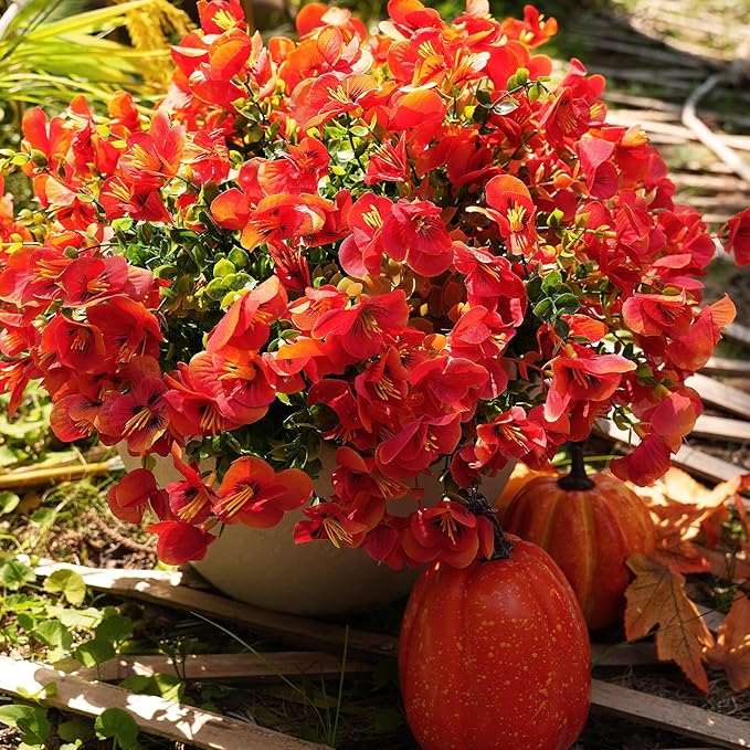 Artificial Flowers for Outdoor, UV Resistant Fake Silk Pansies Flowers, Realistic Faux Plants for Outside Indoor Porch Patio Window Box Planter Home Decor (12, Orange)