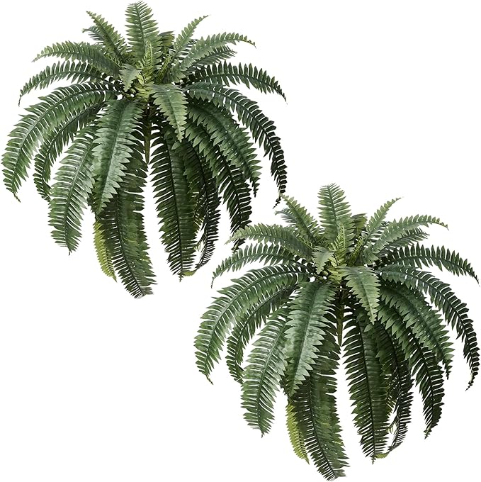 Set of 2 Large Artificial Boston Fern Plants, 48" Giant Faux Ferns with 39 Realistic Fronds, UV Resistant Fake Greenery for Outdoor Porch, Hanging Basket, Patio & Indoor Home Garden Decor