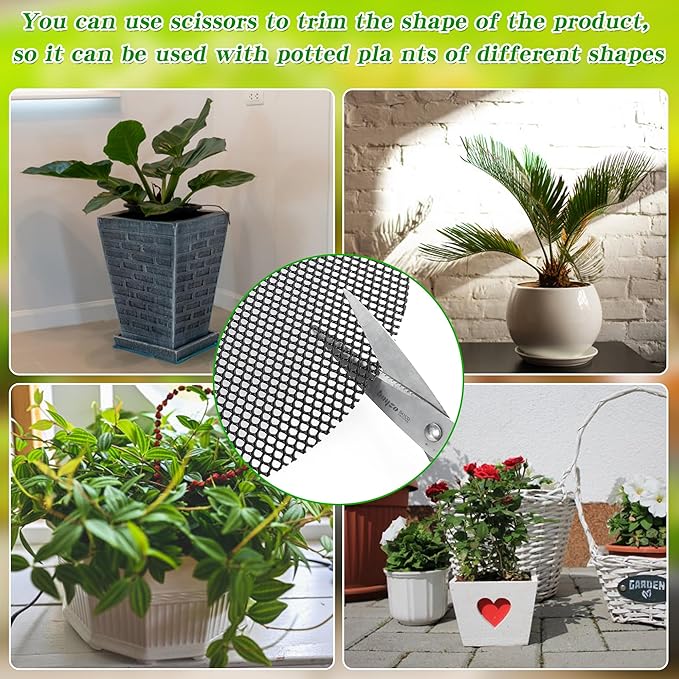 10Pcs Plant Pot Grids - 11.8Inch Plant Pot Cover with 10 U-Shaped Nails, Cuttable Soil Cover Protector from Cats, Dig-Free Soil Cover Flower Pot Grid Guard