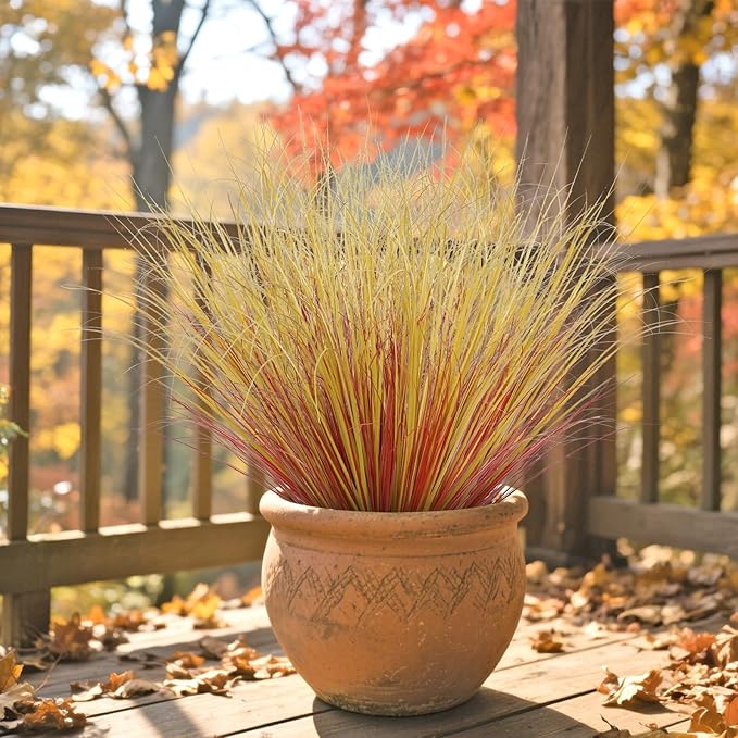14 Bundles Artificial Fall Plants Outdoor Fake Shrubs Autumn Wheat Grass 20 Inch Fall Greenery Stems Tall Onion Grass UV Resistant Faux Bushes Plant for Garden Farmhouse Thanksgiving Fall Decor