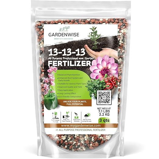 Gardenwise 13-13-13 Slow Release Granular Fertilizer – All Purpose Plant Food 13 13 13 for Outdoor Grass, Vegetables, Roses, Flowers, Shrubs, Trees. Lawns, Gardens, Potted Plants (3 quarts)